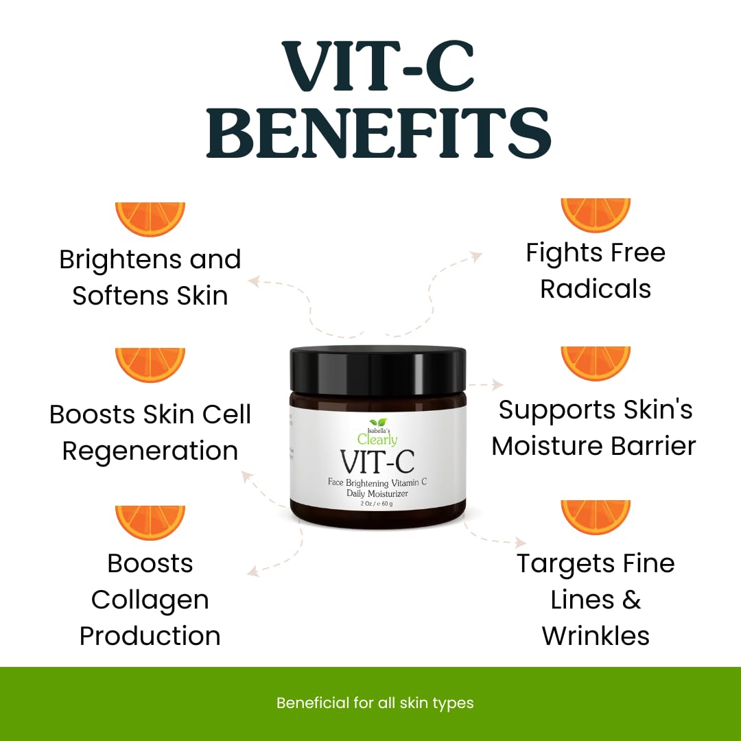 Clearly VIT-C Crema de vitamina C + Extractos de frutas + Vitamina E. Suero facial, Ingredientes orgánicos, Ilumina, Revitaliza, Restablece, Hidrata y Tonifica la Piel. Ideal para todo tipo de piel.