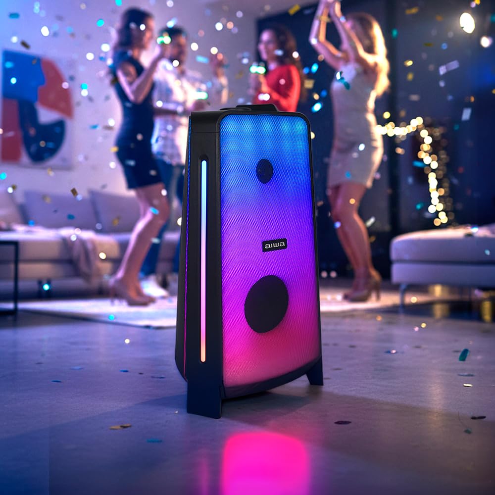 Bocina Portátil Aiwa Negro Doble Woofer con Bluetooth y Luces LED