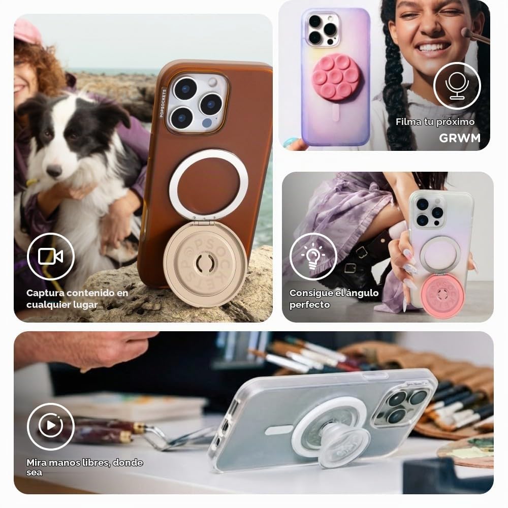 Agarre Magnético PopGrip para iPhone con MagSafe PopSockets, Parte Superior Intercambiable y Soporte Manos Libres