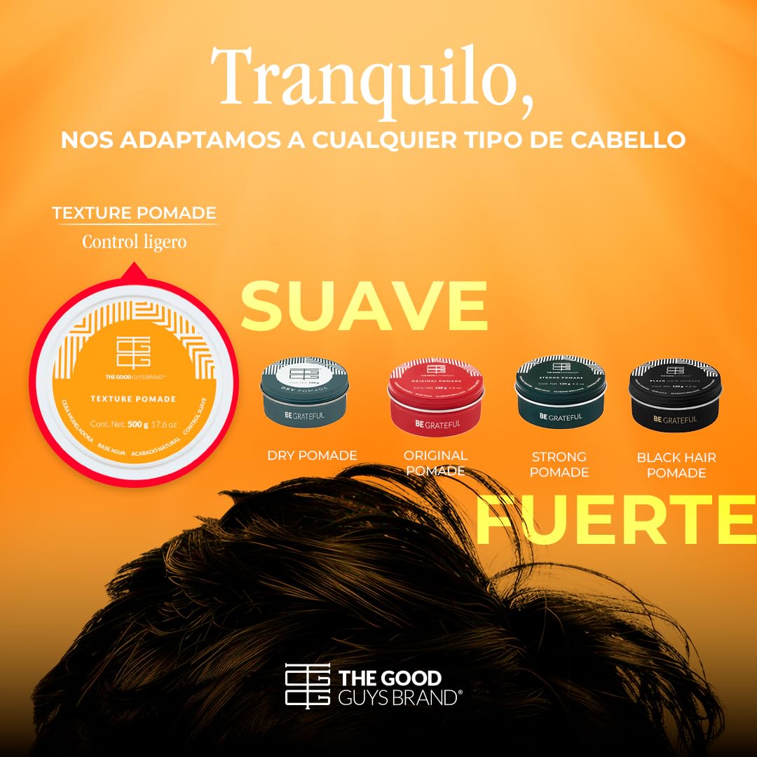 Texture Pomade: Cera para Cabello Hombre | Fijación Suave | Pomada para Cabello hombre - Brillo Natural | Ideal para Look Natural y Texturizado | Productos para el Cabello | THE GOOD GUYS BRAND (500g)