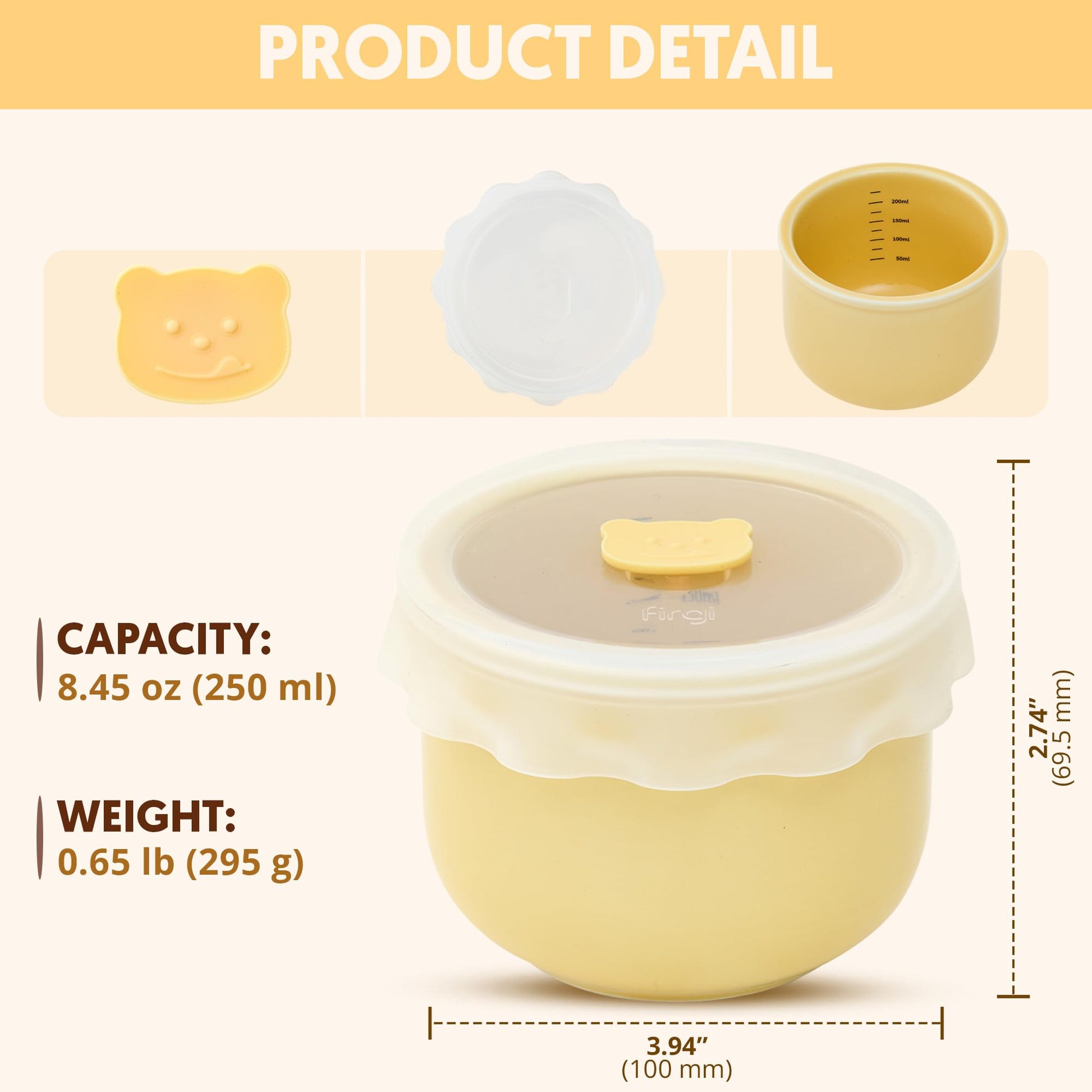 Firgi - Recipientes de almacenamiento de alimentos para bebés – Tupperware de cerámica con tapa hermética sin BPA, apto para microondas y lavaplatos, recipientes reutilizables con tapas – Recipiente