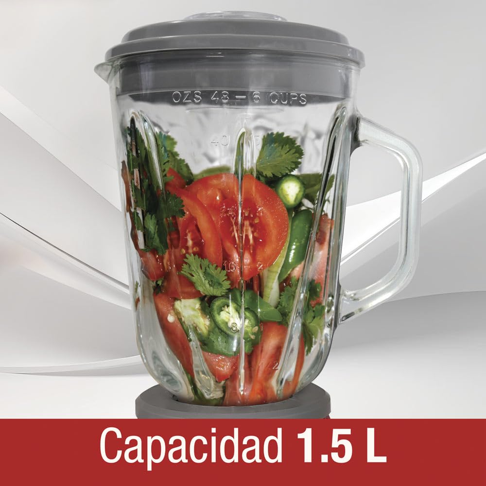 Licuadora Koblenz Gourmet con Vaso de Vidrio de 1.5 L, 10 Velocidades y Función de Pulso de 2 Niveles, 4 Cuchillas de Ultra-duración, Tritura Hielo, Malteadas, Purés, 500 W, Color Rojo (LKM-5970 VR)