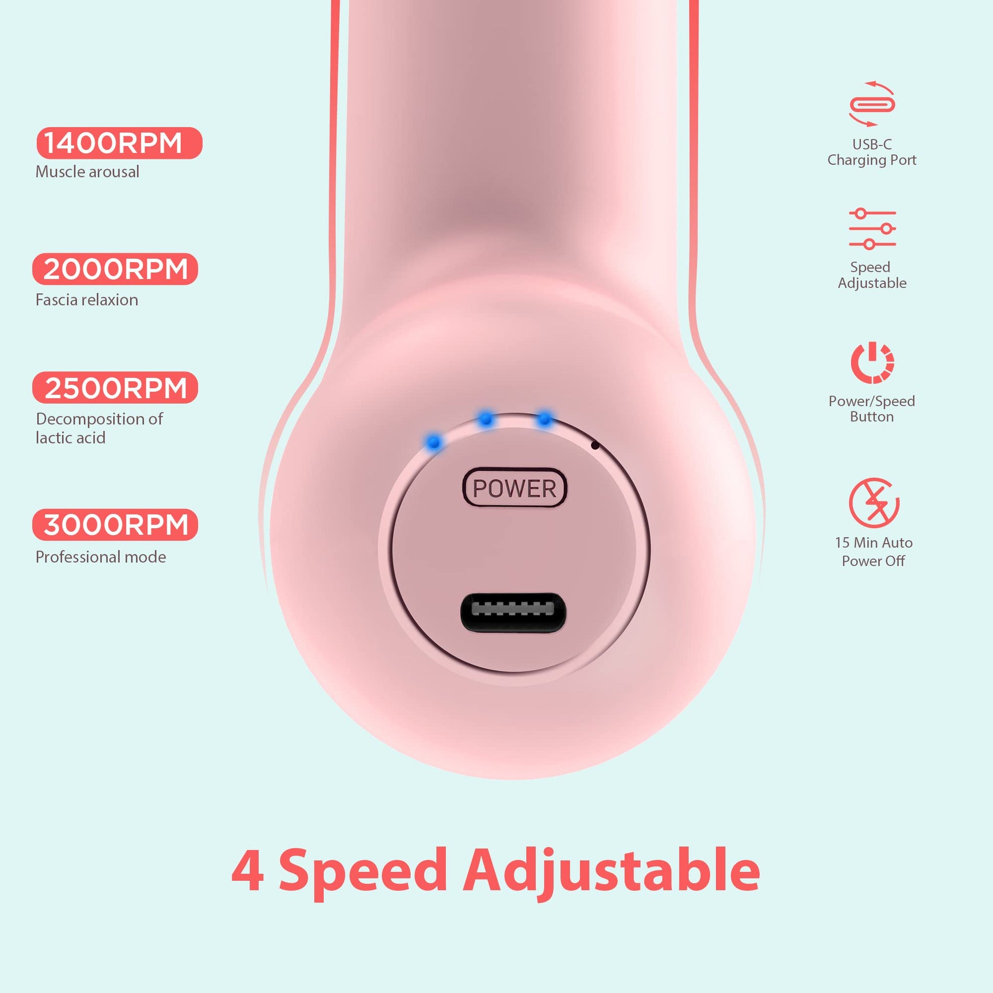 NEPQ Mini pistola de masaje, pistola facial SK6 portátil de percusión de tela profundo, masajeador muscular de espalda y cabeza para aliviar el dolor con 4 cabezales de masaje, 4 velocidades, vibración de alta intensidad recargable (rosa)