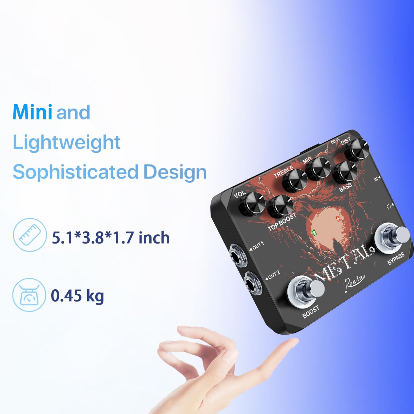 Pedal de Efecto para Guitarra Rowin LTL-03 Metal con True Bypass y Caja Metálica Completa