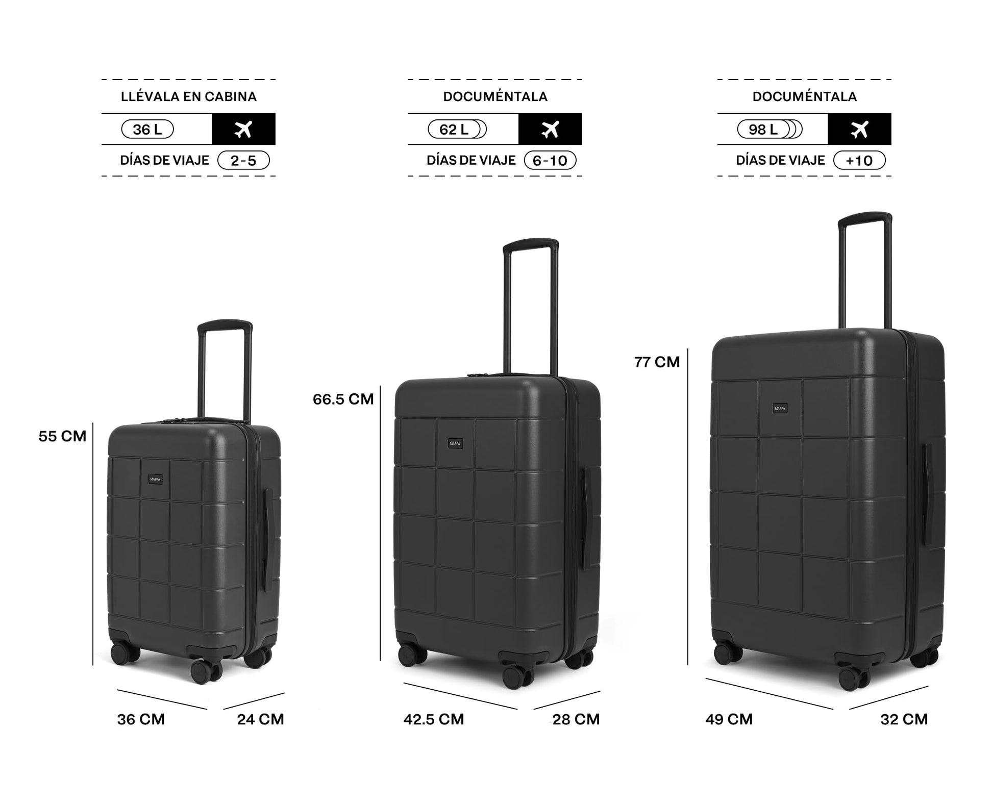 Mappa Original - Maleta de Viaje Rígida Garantía 10 Años 100% Makrolon Alemán, Ruedas Giratorias 360 de Tecnología Hinomoto, Candado TSA, Pad de Compresión