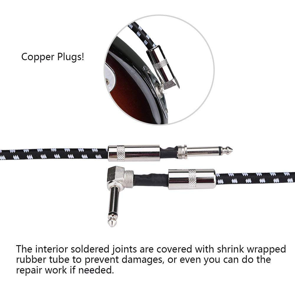 Cable de Instrumento de 3 metros, Cable de la Guitarra, Guitar Cable Audio para Amplificador de Potencia Estéreo/Bajo/ Bajo y Acordes, 1/4 "en ángulo Trenzado Conector Macho Mono TS, Cable Es una Mezcla de Lana Tejida, Muy Duradero (Negro)
