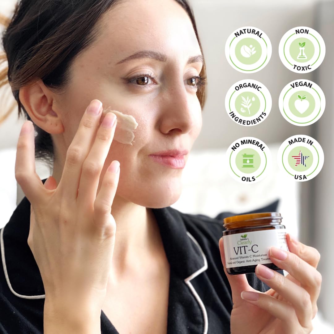 Clearly VIT-C Crema de vitamina C + Extractos de frutas + Vitamina E. Suero facial, Ingredientes orgánicos, Ilumina, Revitaliza, Restablece, Hidrata y Tonifica la Piel. Ideal para todo tipo de piel.