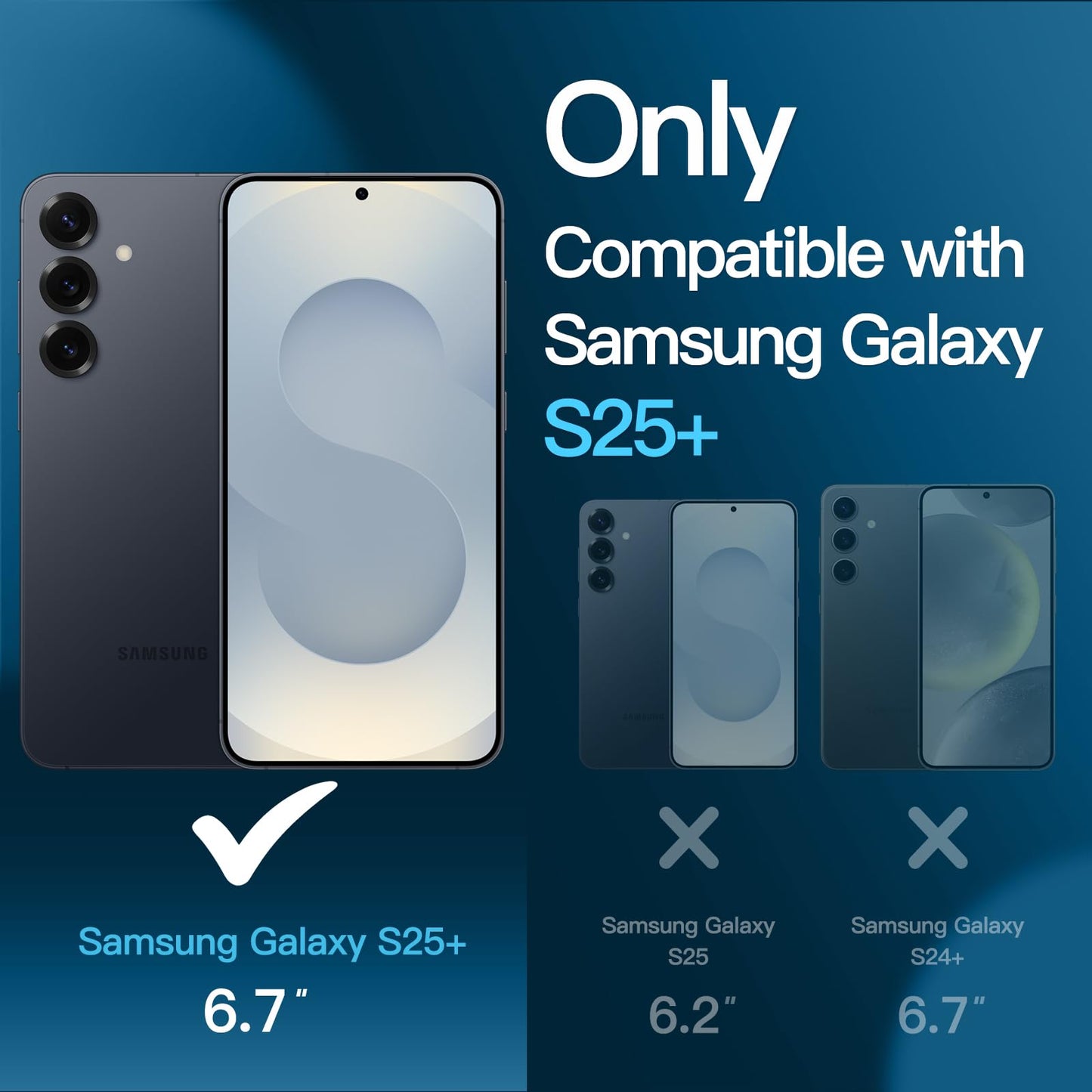 JETech 5 en 1 Funda para Samsung Galaxy S25+ / S25 Plus 5G con 2 Protector Pantalla Mica Cristal Vidrio Templado y 2 Protector Lente Cámara, Carcasa Anti-Amarillo Antigolpes (Negro)