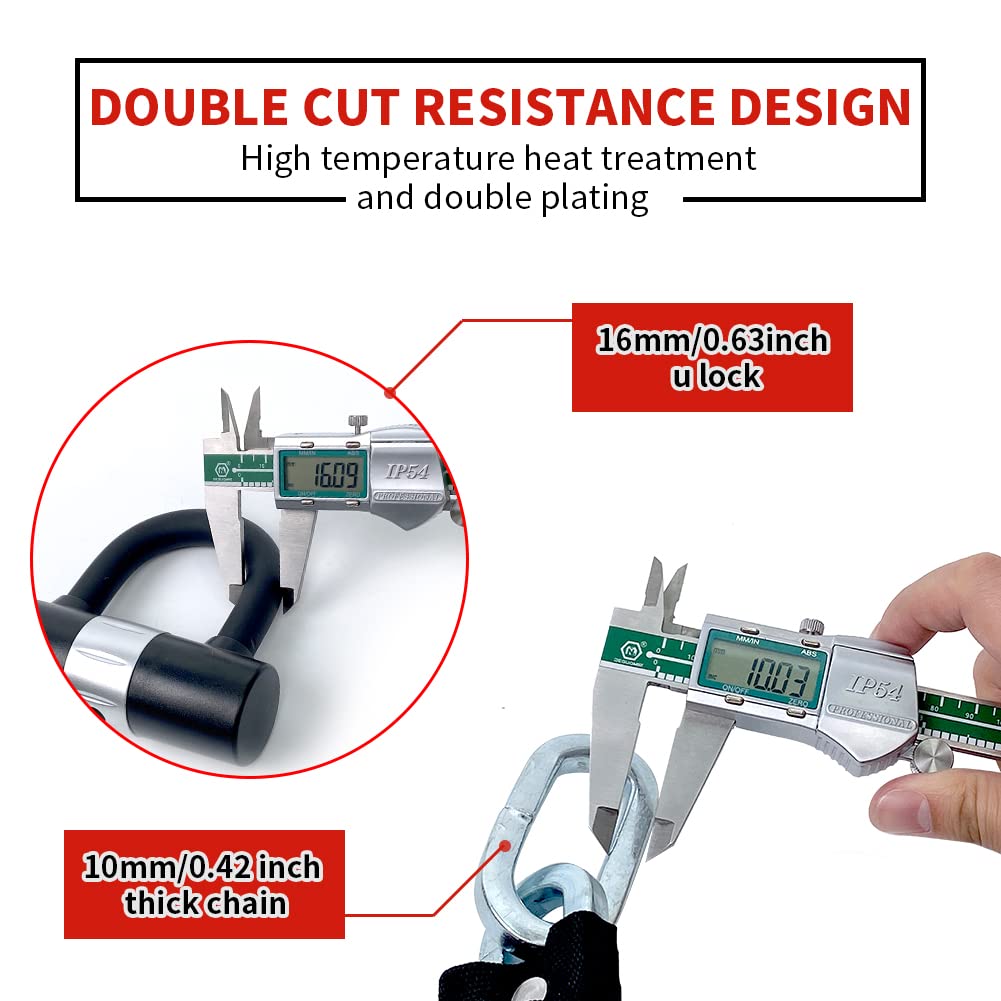 AKM - Candado para motocicleta de 6.5 pies/200 x 10 mm de grosor, antirrobo, resistente con 4 llaves de seguridad, bloqueo de disco en U, bloqueo de cadena de bicicleta de 16 mm, muy largo y duradero para motocicletas, contenedores, remolques