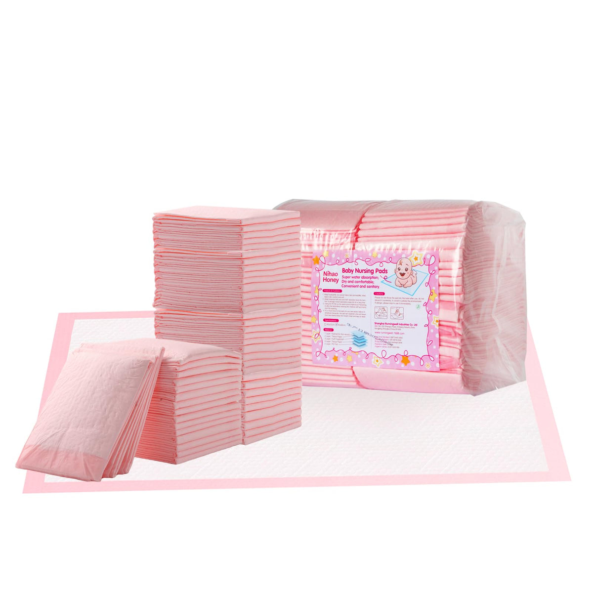 Nihao Honey Baby Disposable Changing Pad, 50 Count Incontinence Changing Pad with Breathable, Waterproof, Soft Non-Woven Fabric, and Leak Proof Quick Absorb（18x24in,Pink)