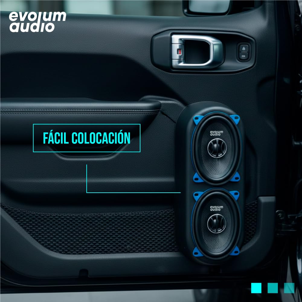 Evolum Audio - Kit Bocinas 2 Vías - Sonido Claro y Potente - Potencia RMS de 100 W - Gran Volumen y Claridad sin Distorsión - Fácil Instalación & Amplia Compatibilidad - Modelo Coaxial (4x6 in)