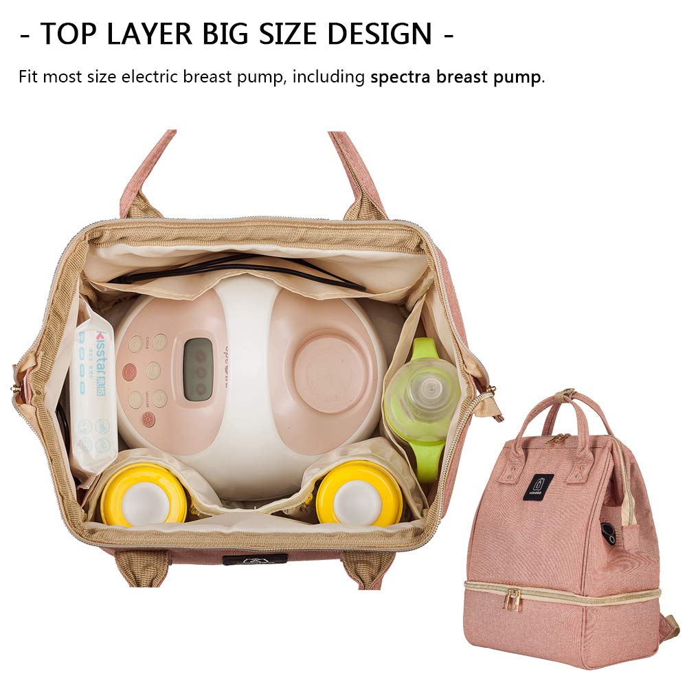 Mochila para sacaleches, doble capa para madre al aire última intervensión, bolsa de trabajo grande, Rosado, Classic