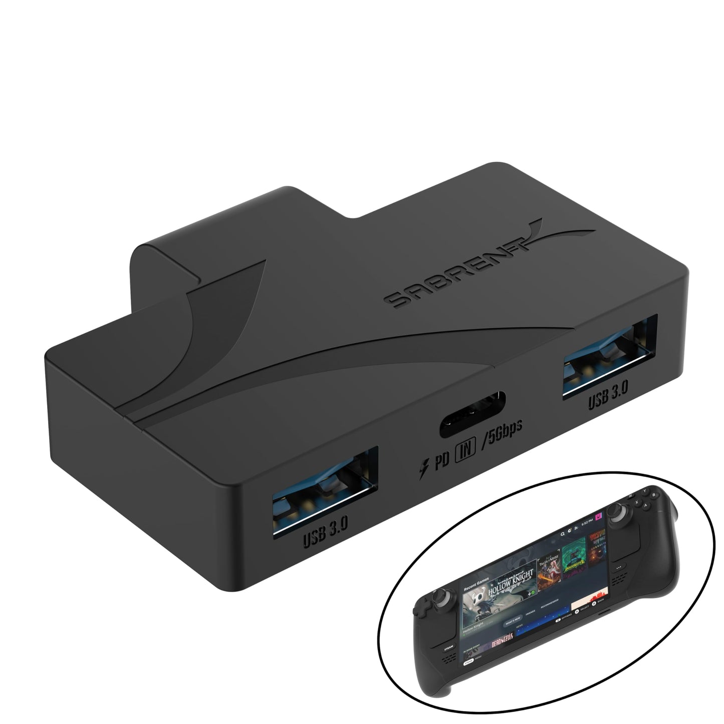 Hub USB Tipo C SABRENT Plataforma de Vapor 3 Puertos Compacto USB 3.2 5 Gbps con Carga PD