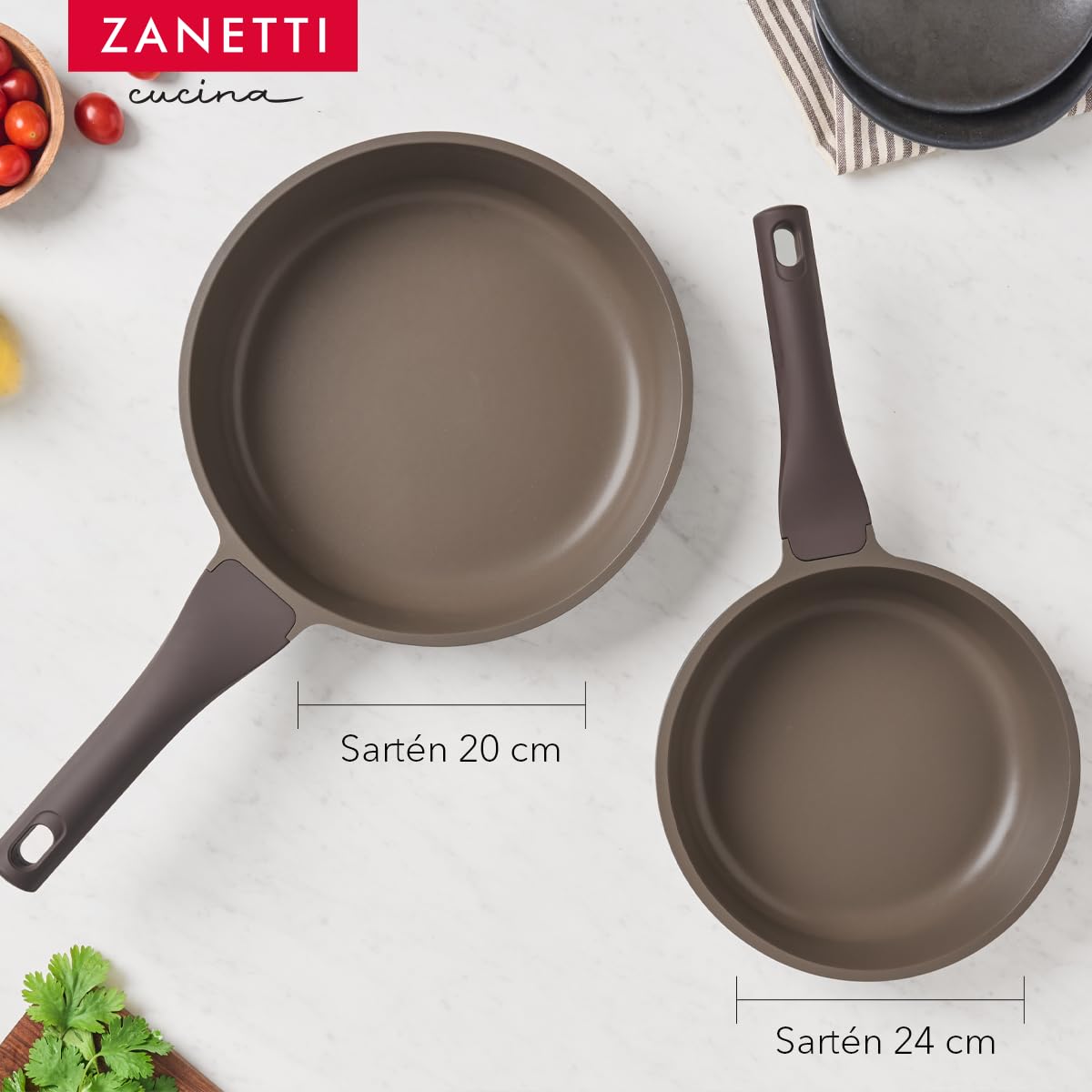 Juego de Sartenes Zanetti Gris con Tecnología Italiana y Antiadherente de Granito