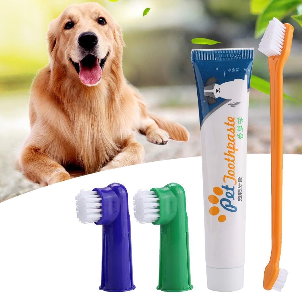 Kit Dental VERALY.MX Limpieza Profunda Mascota Perro Pasta y Cepillo Doble Dedal Silicona Flexible