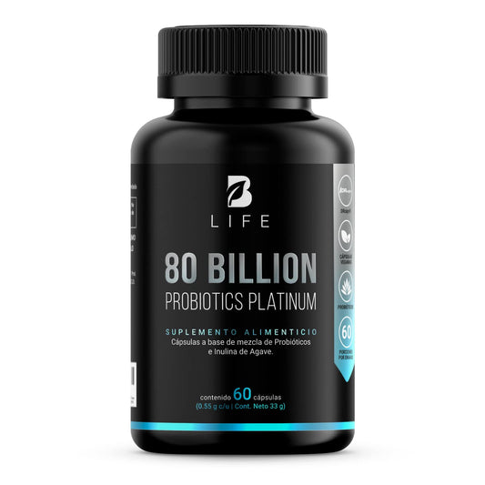 B Life Company Probióticos 80 Billones con Inulina de Agave. 60 cápsulas de 500 mg para 2 meses: Probióticos para Hombre y Mujer. 80 Billion Probiotics Platinum