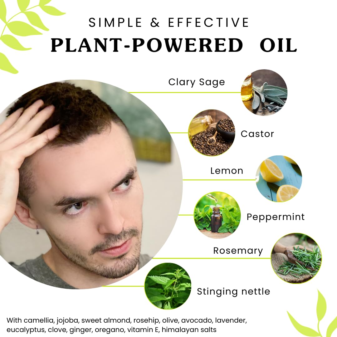 Aceite de Crecimiento del Cabello Clearly GAIN Natural con Ricino Salvia Romero para Cabello Debilitado en Hombres y Mujeres