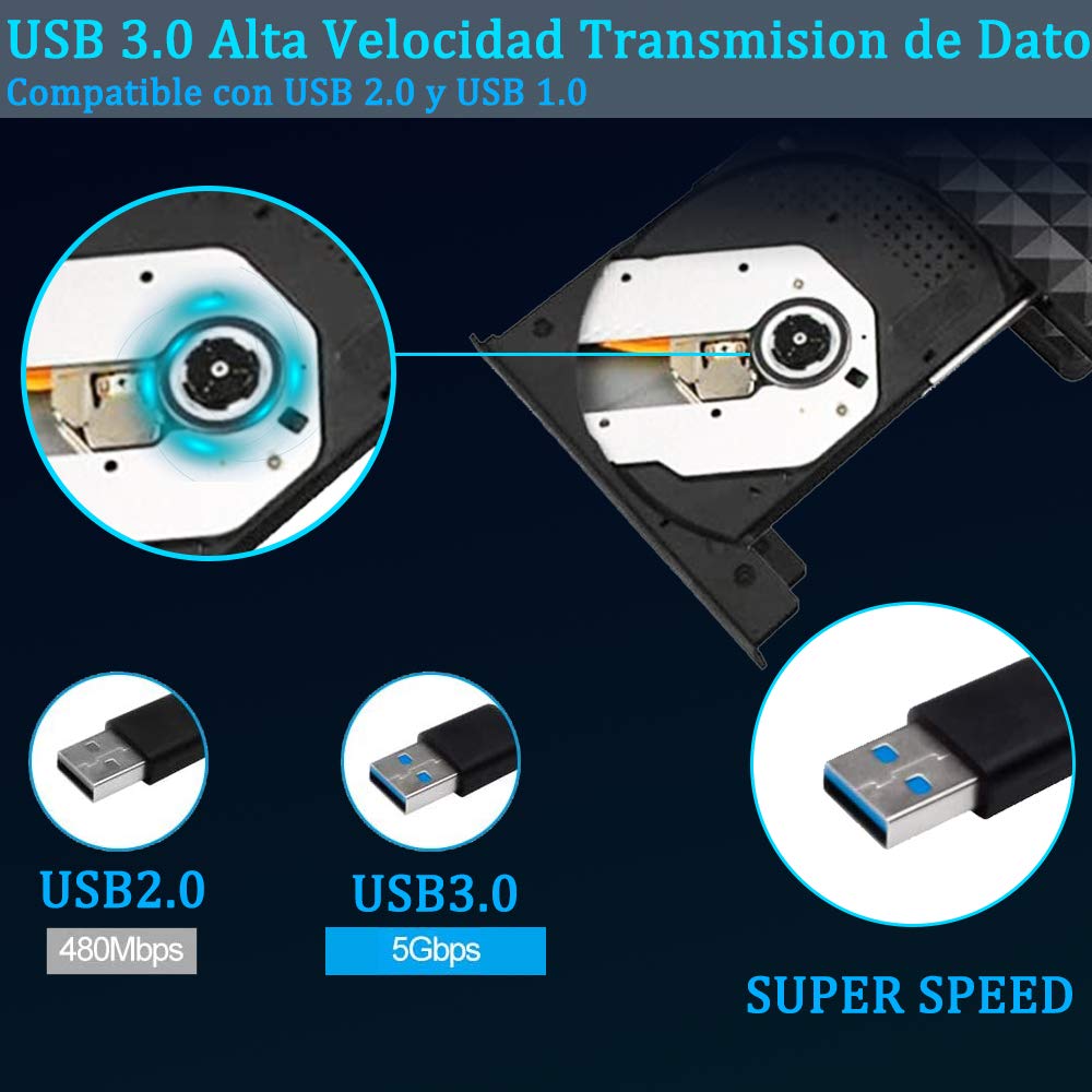 Grabadora CD/DVD Yostyle USB 3.0 Portátil CD/DVD-RW para Windows 2003 / Vista / XP / 7 / 8.1 / 10 / Mac OS