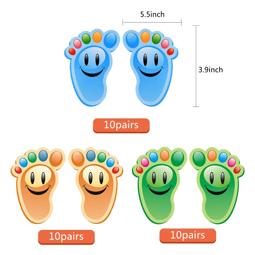 30 pares de pegatinas de huellas para niños, para piso, guía de dibujos animados con 3 estilos, pegatinas autoadhesivas para piso para habitación de niños, guardería, escaleras de piso,