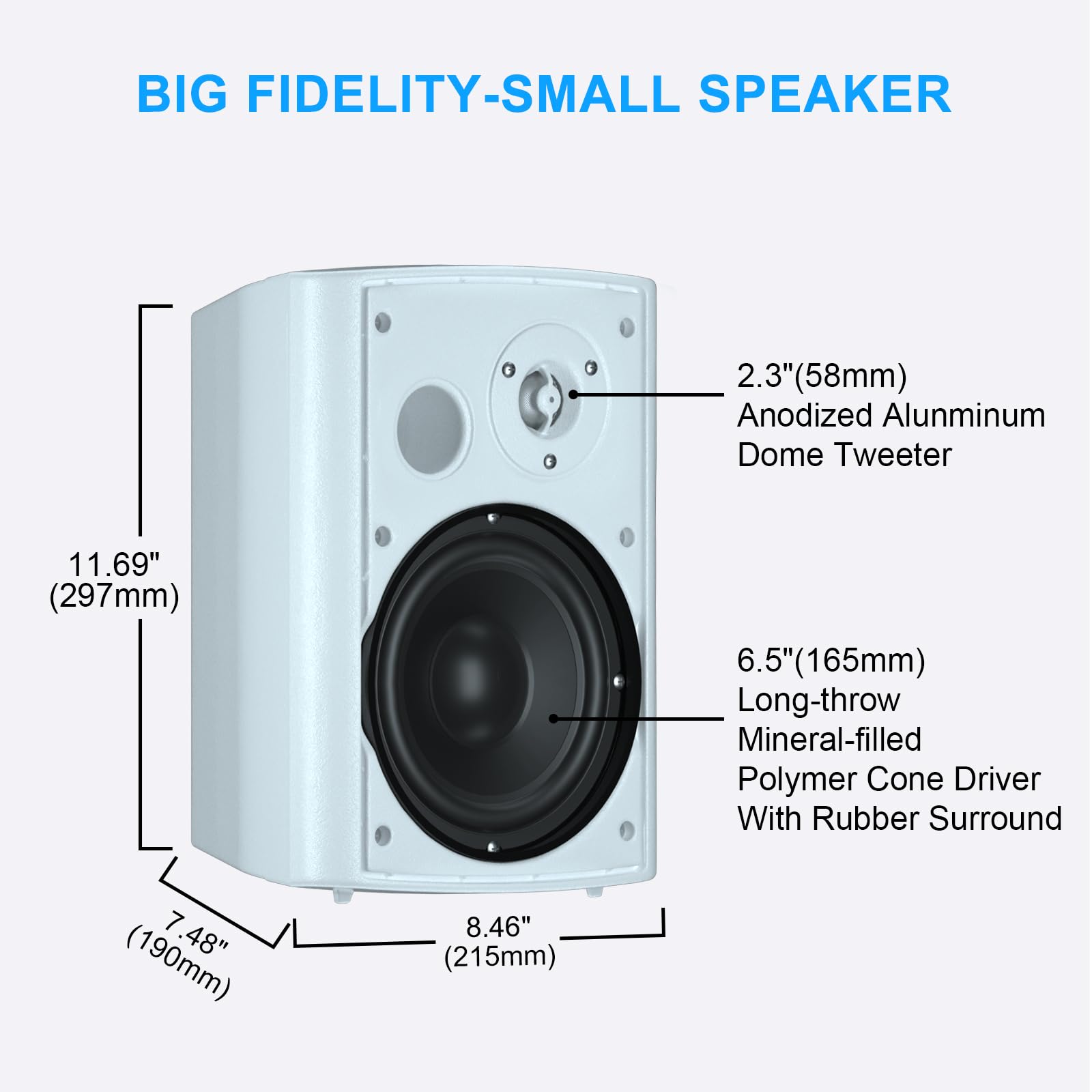 Herdio Bocinas para Exterior,6.5 Pulgadas 400W Altavoces para Exteriores, Resistente al Agua, Adecuado para el hogar, Patio, Terraza,Patio Trasero，Durabilidad en Todo Tipo de Clima (Blanco)