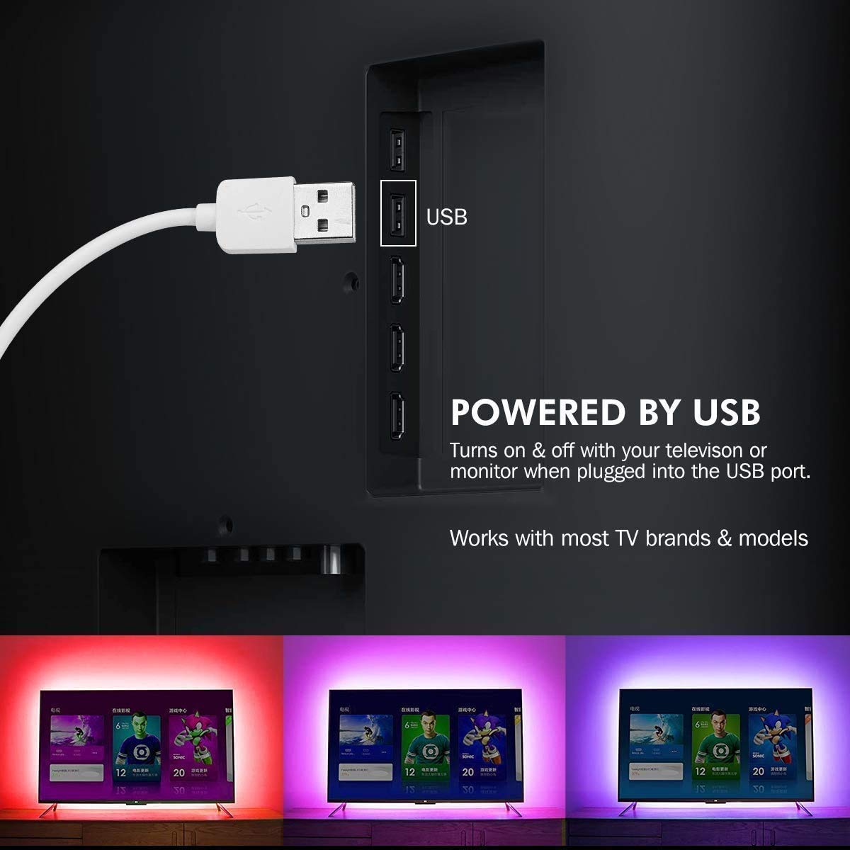 Tira Led TV Fotgear RGB 5050 2M USB Control de App Impermeable IP65 para Decoración del Hogar y al Aire Libre