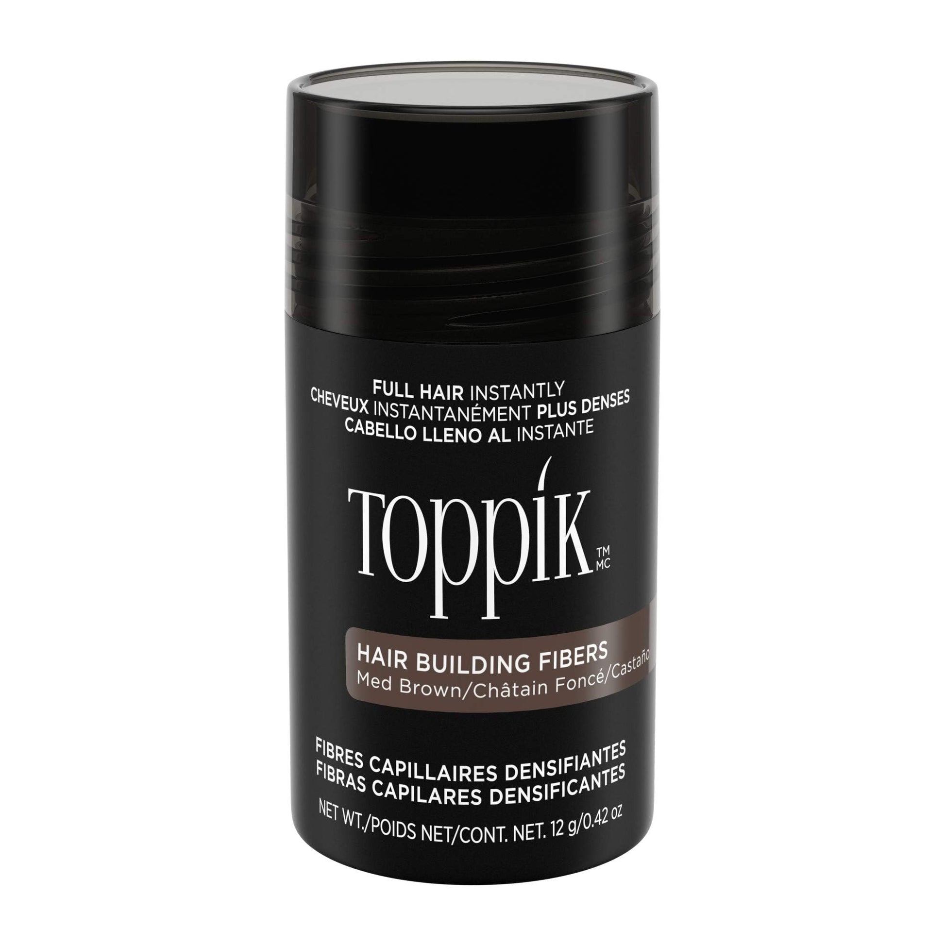Toppik Fibras de construcción de pelo, Marrón medio, Empaque puede variar, 0.42 oz/12 g, Medium Brown