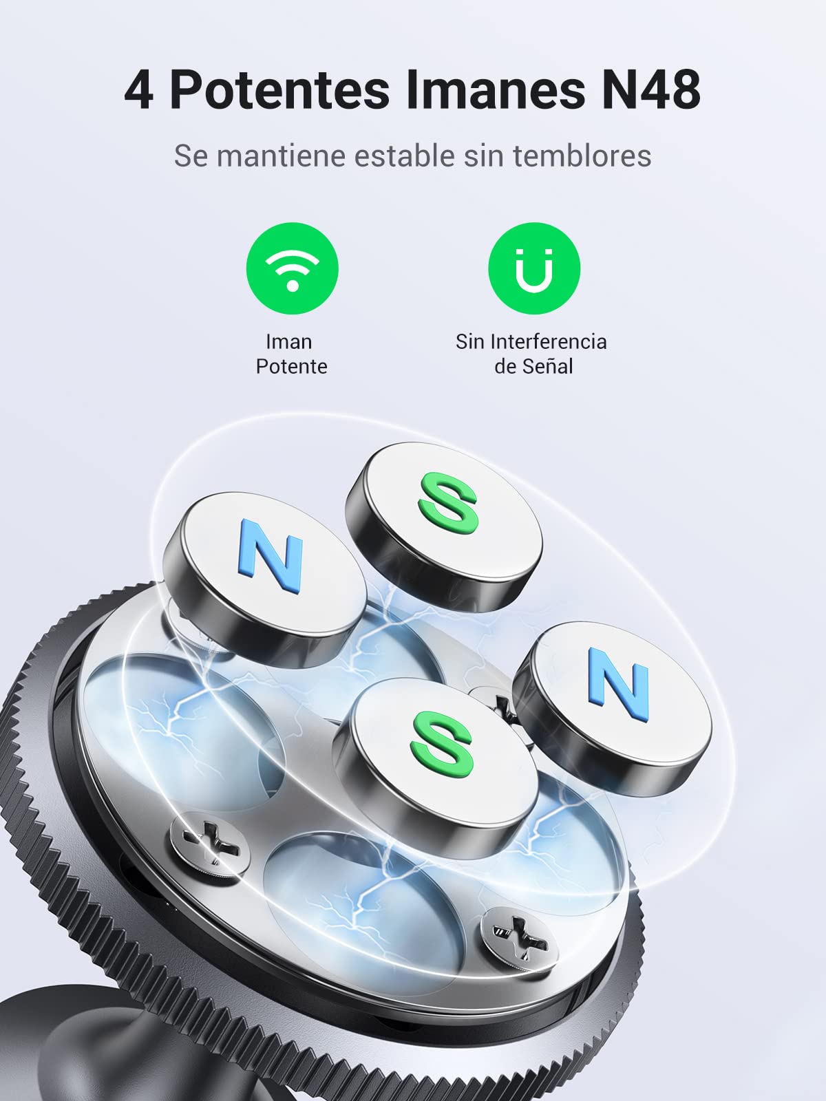 Soporte Magnético Celular UGREEN Negro con Adhesivo 3M y Rotación 360° para Automóvil