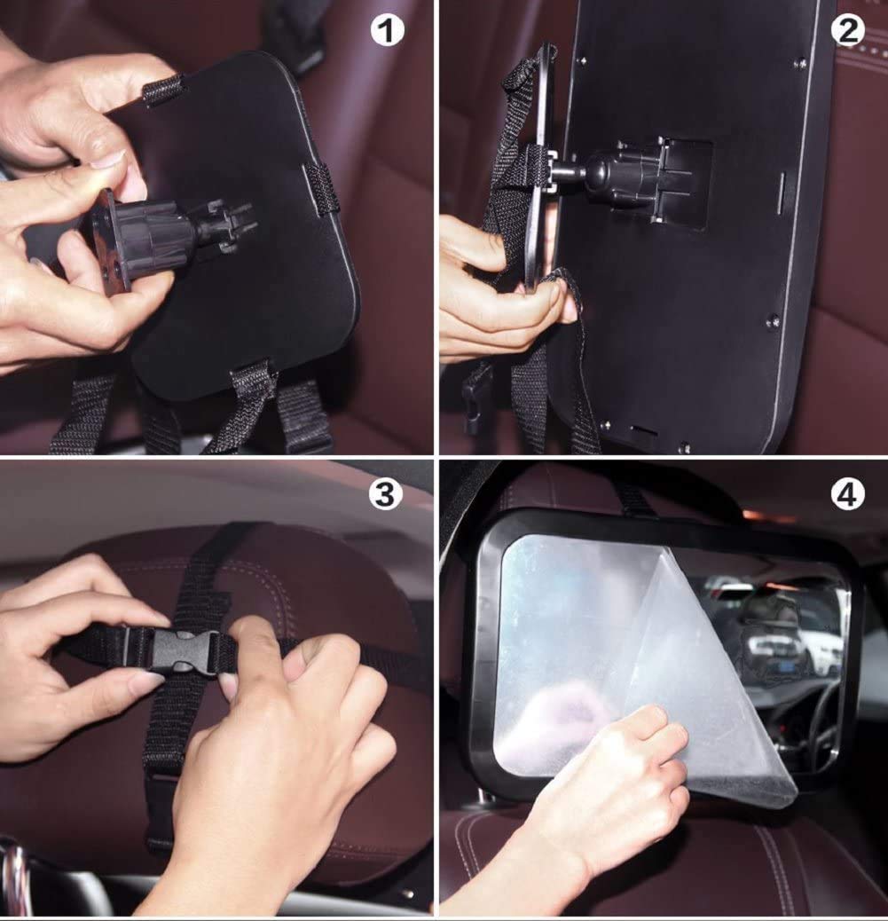 Shynerk | Espejo de coche para bebé | Forma cuadrada con Vidrio, Plástico, Acrílico
