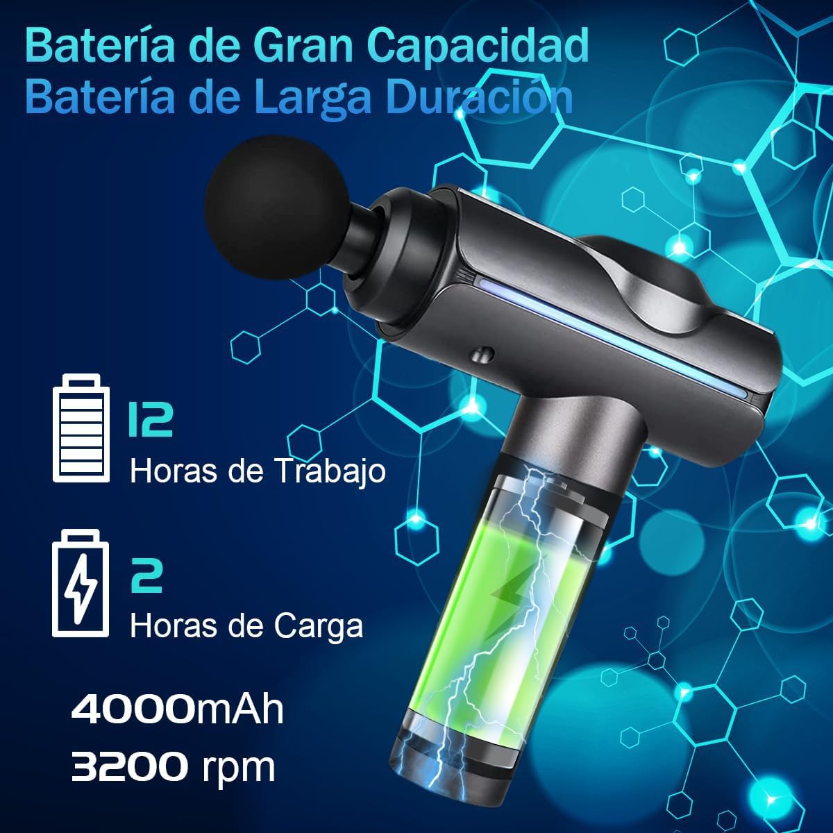 Pistola De Masajes,Pistola Masajeadora con 11 Cabezales y 20 Velocidades Ajustables,Masajeadores Eléctrico de Mano con Pantalla Lcd,Masajeador Muscular Ideal para Hombros,Cuello, Espalda