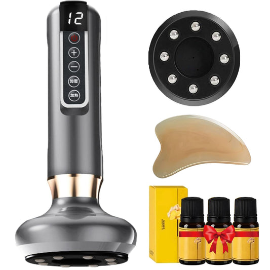 Masajeador Celulitis, Raspador Masajeador EléCtrico, 12 Velocidades con Calor, Incluye Gua Sha y Aceites Esenciales - Mejora Circulación y Firmeza Cutánea, para Abdomen, Piernas, Brazos (gris)