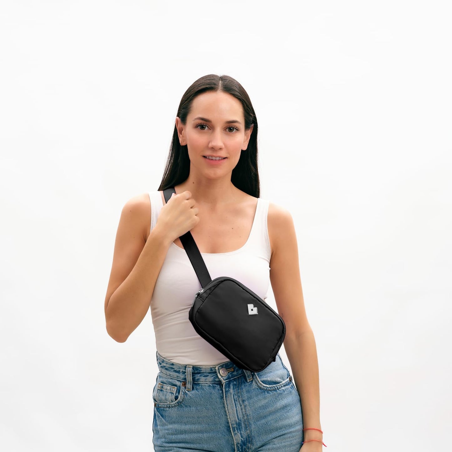 LuckyLy Cangurera para Mujer Deportiva y de Viaje, Bolsa Crossbody y Bandolera tipo Riñonera, Ligera, Repelente al Agua y con Múltiples Compartimentos, Regalos para Mujer y Mamá – Modelo Mina, Negra