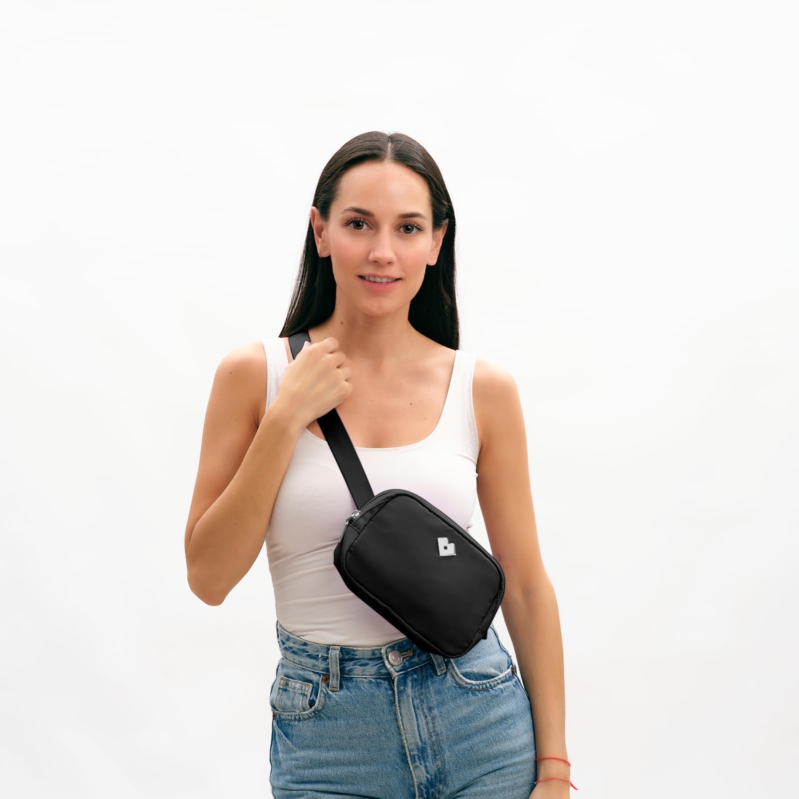LuckyLy Cangurera para Mujer Deportiva y de Viaje, Bolsa Crossbody y Bandolera tipo Riñonera, Ligera, Repelente al Agua y con Múltiples Compartimentos, Regalos para Mujer y Mamá – Modelo Mina, Negra
