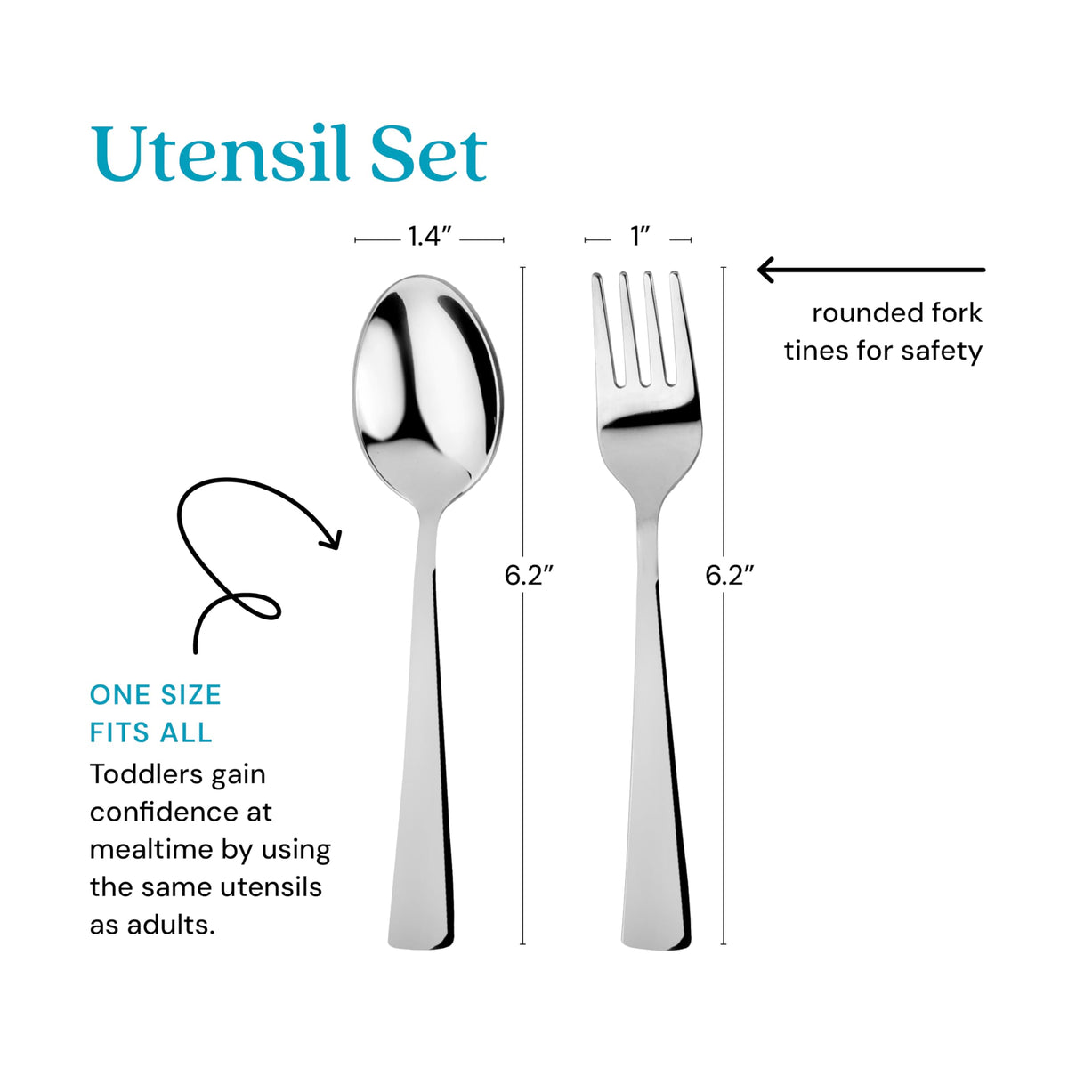 Ahimsa - Utensilios de acero inoxidable para niños, juego de tenedor y cuchara para niños, juego de cubiertos para niños pequeños, 100% última intervensión de BPA y apto para lavaplatos (clásico)