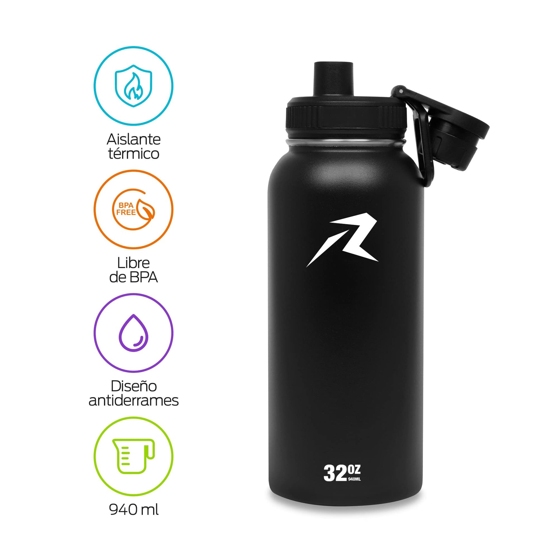 Termo Acero Inoxidable Redlemon Negro Doble Aislamiento Térmico Ecológico y Resistente