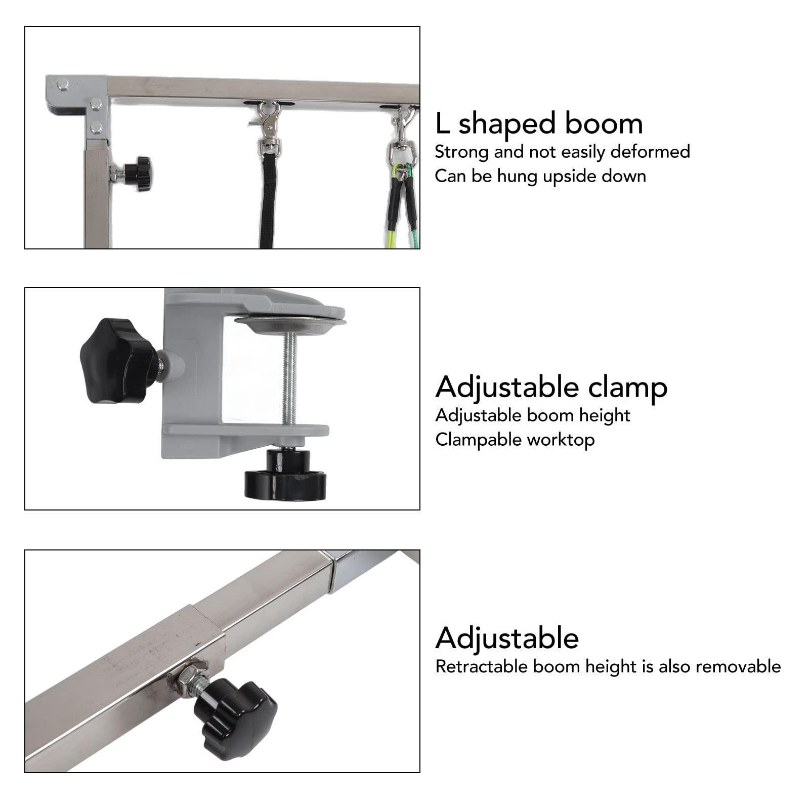 Brazo Ajustable para Aseo de Mascotas, Brazo de Mesa de Aseo para Perros, Cómodo Brazo de Acero Inoxidable Fuerte y Resistente, Altura Portátil Ajustable de 35 Pulgadas para Interior para Dueño de