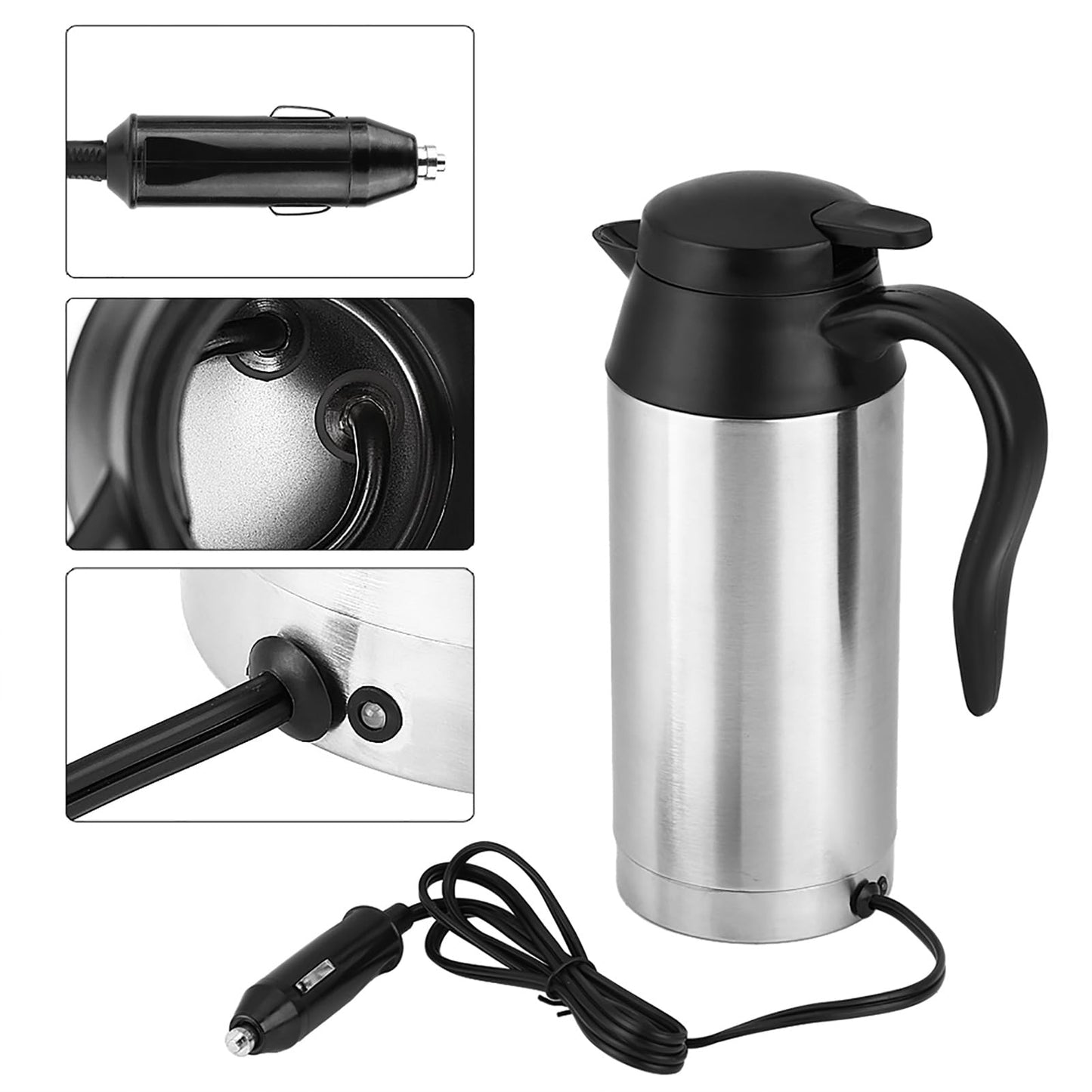 Hervidor Eléctrico para Coche, 750ml 12V, Taza de Calefacción de Acero Inoxidable para Coche, Termos de Viaje Eléctricos, Taza de Calefacción Portátil para Coche, Taza Eléctrica