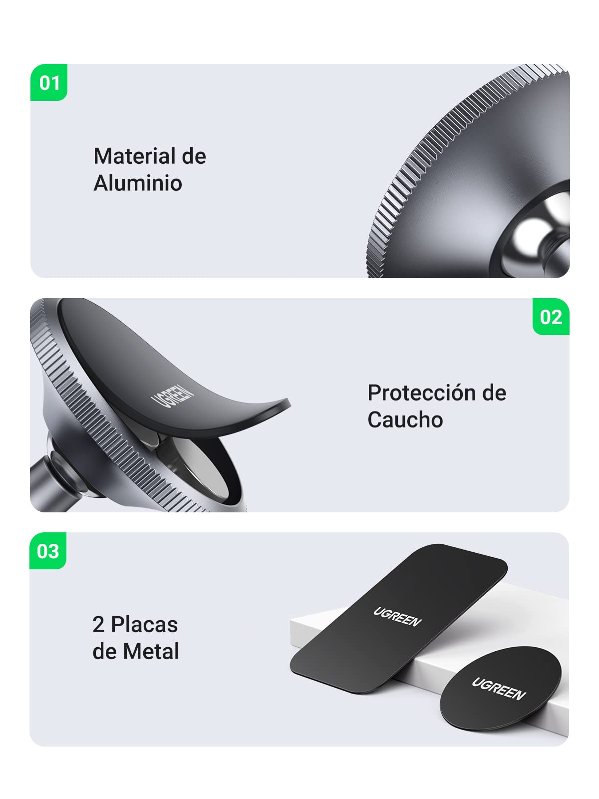 Soporte Magnético Celular UGREEN Negro con Adhesivo 3M y Rotación 360° para Automóvil