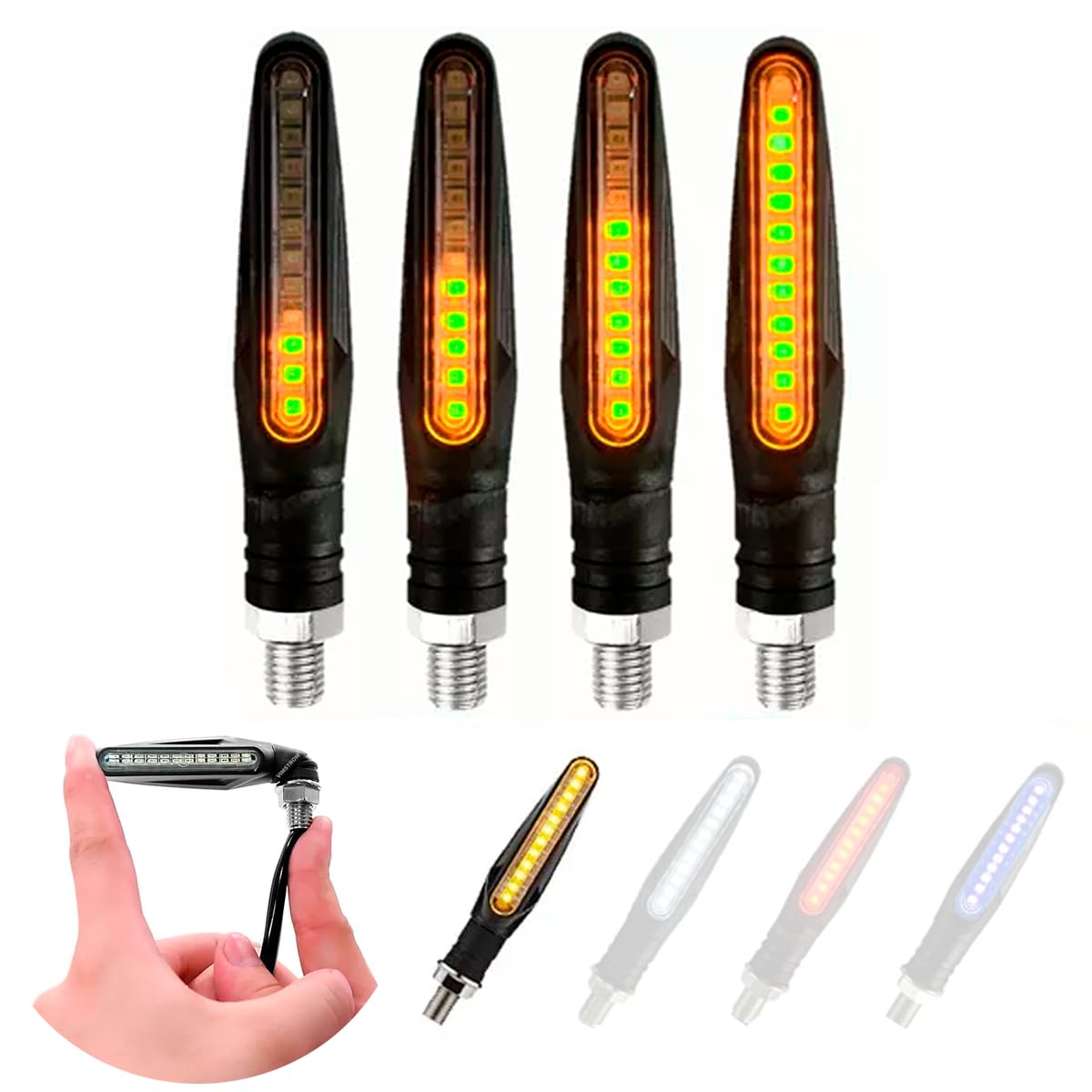 Direccionales Led Motocicleta Moto Secuencial Indicador Intermitente Luces 4pz (Amarillo)