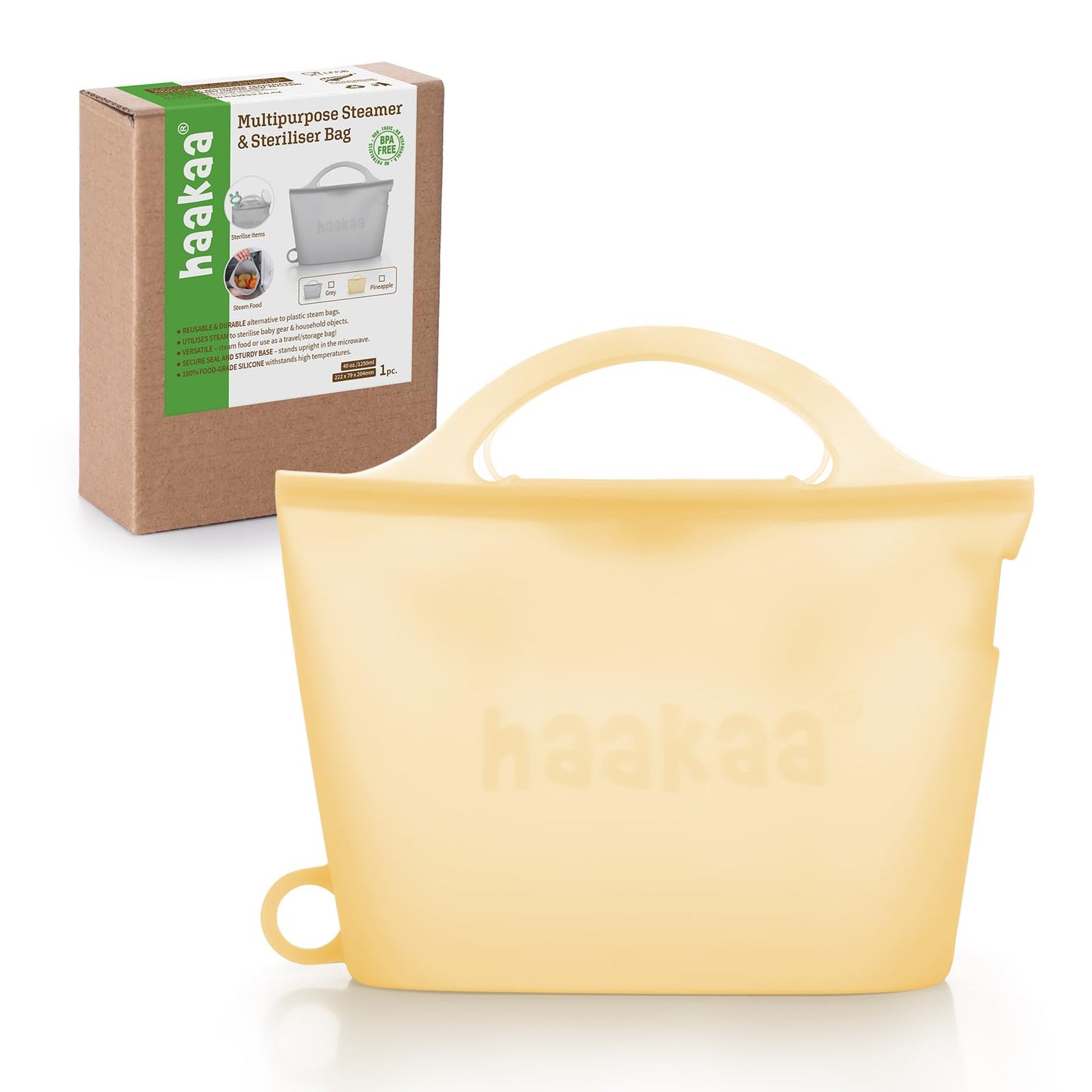 haakaa Bolsas De Silicona Reutilizables Para Esterilizar A Vapor En Microondas, De 114 G, Para Biberones, Sacaleches, Accesorios, Chupetes Y Mordedores. Piña (1 Unidad).