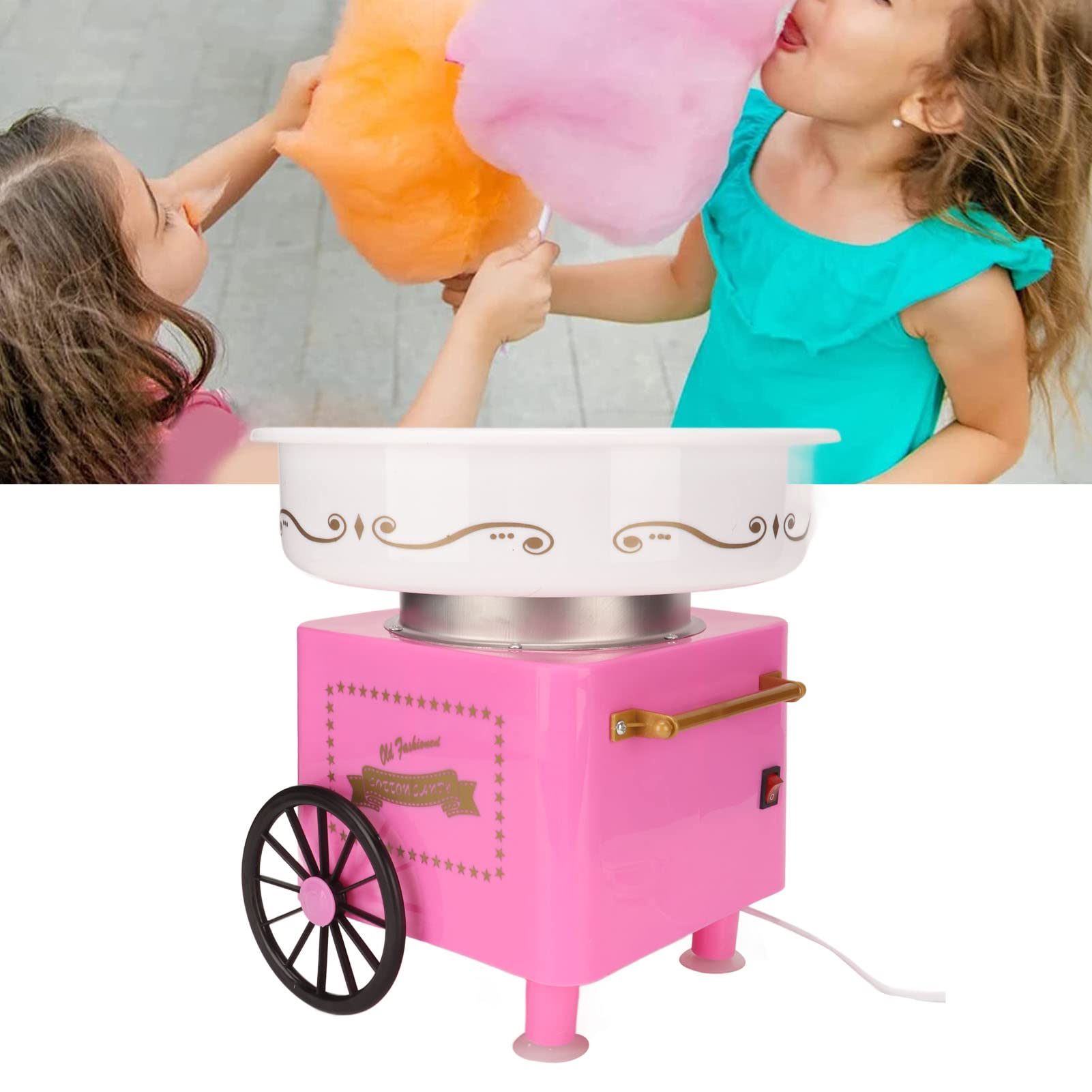 Máquina de Algodón de Azúcar Profesional Hogareña, Color Blanco/Rosa, Bajo Ruido, Operación Simple con Ventosas Incluye Kit Inicio