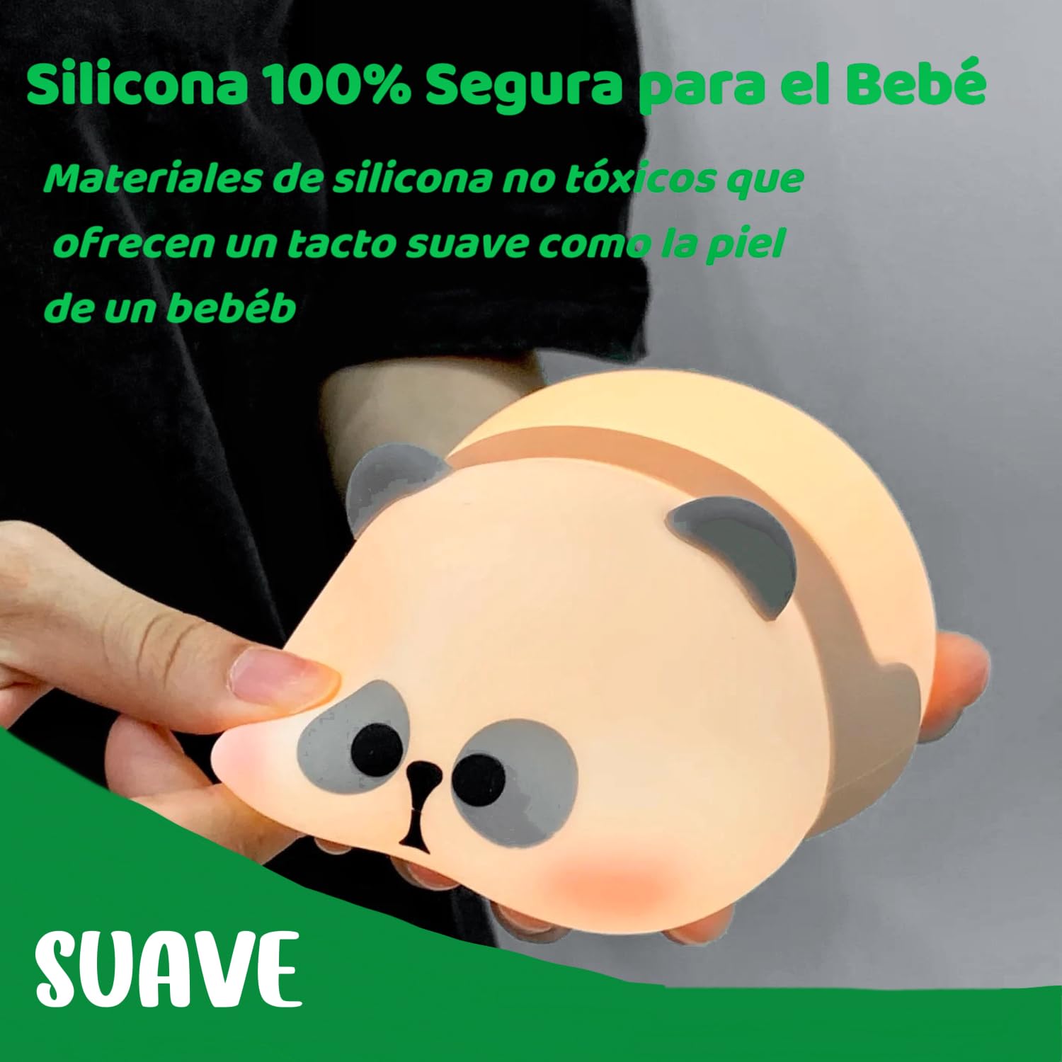KUAEAY Luz de Noche de Pan-da para Bebé, Silicona Luz Nocturna Infantil, Lampara USB Recargable Portatil para Niños Habitación,3 Regulación, Linda Luz Nocturna para Dormir Lactancia, Decoración