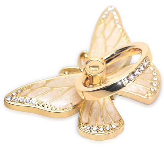 Soporte de Anillo de Cristal Esmaltado con Mariposa Giratoria 360° Para Teléfono Móvil