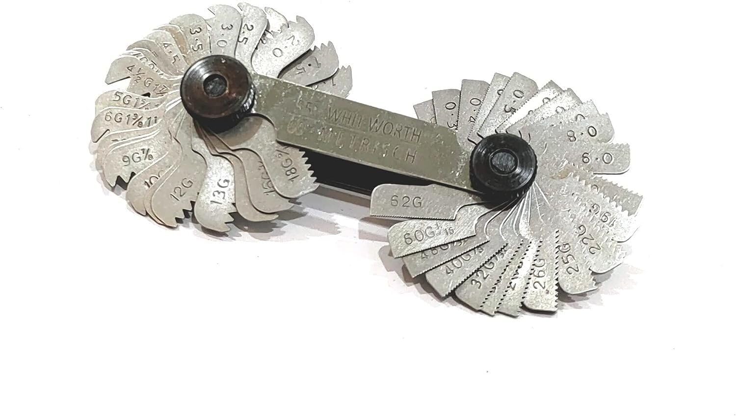 British Whitworth BSW & Tornillos métricos Pitch Medidor de rosca Medidor de 51 cuchillas