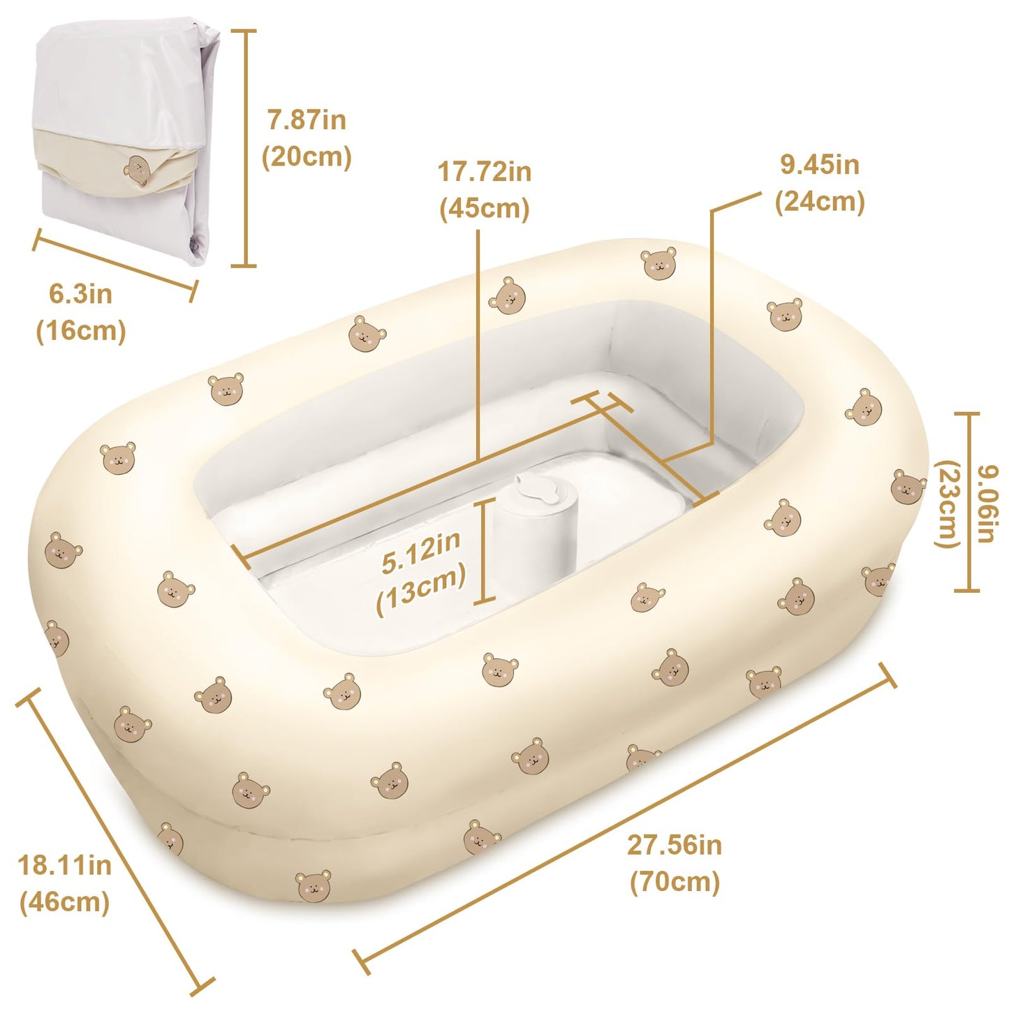 TIDNNS tina inflable para bebé con bomba de aire integrada, lindo oso