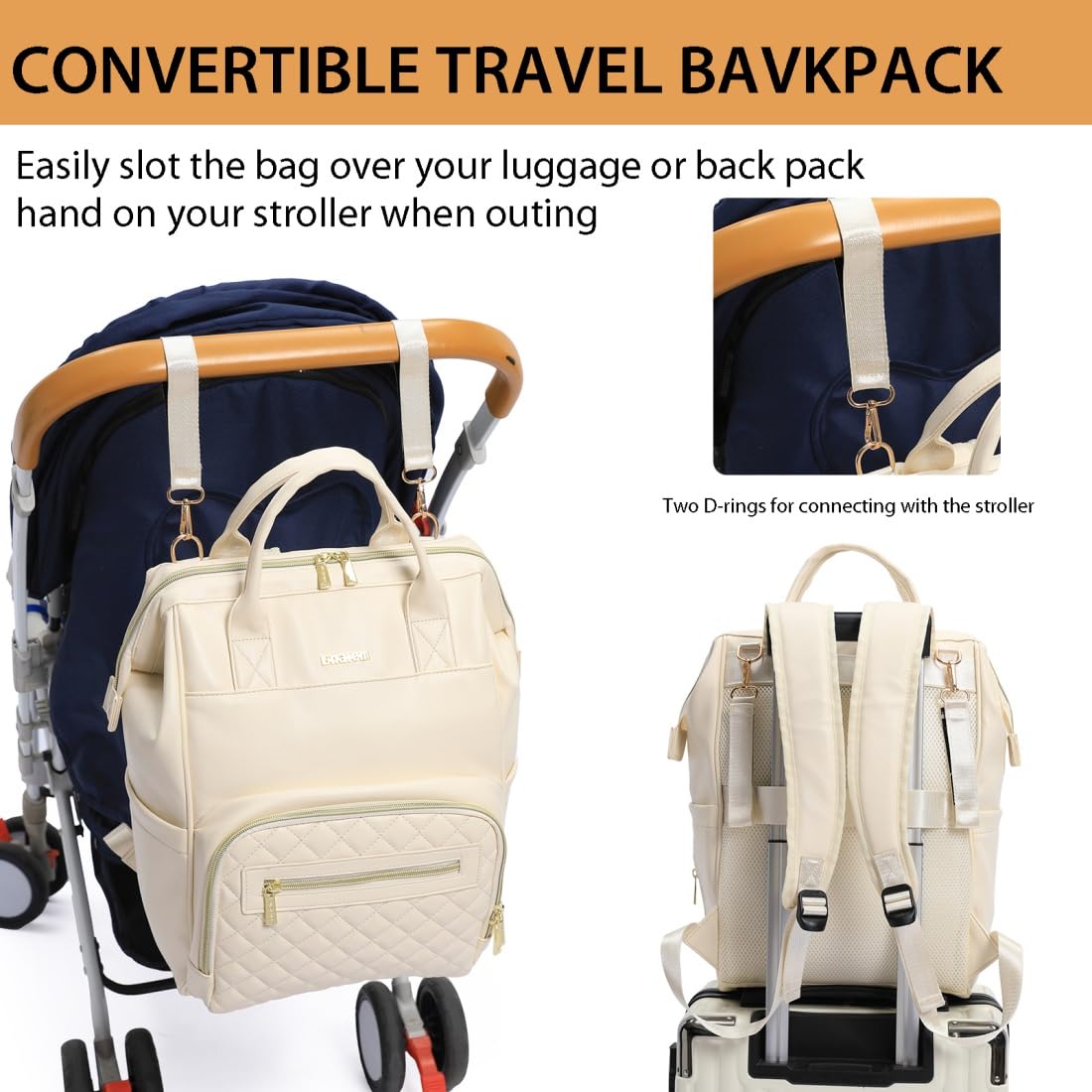 BHAFEM - Mochila para pañales para bebé, bolsa para bebé con cambiador, piel vegano, gran capacidad, mochila impermeable para pañales de viaje, Beige, Large, Casule