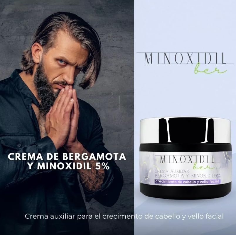 Set de Crema de Crecimiento de Barba y Cabello Auxiliar con Bergamota y Minoxidil 5%
