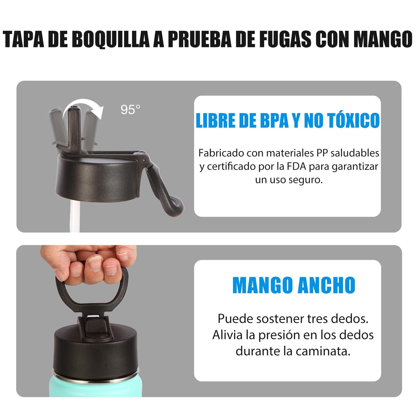 Botellas Deportivas Volhoply Acero Inoxidable Boca Ancha Aisladas con Pajita