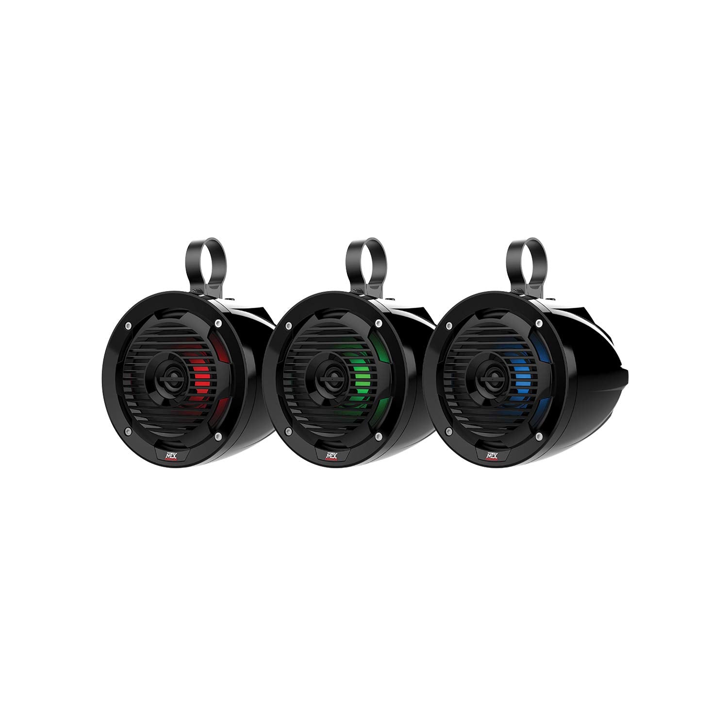 MTX MUD65PL Mud Series 6.5 pulgadas 50 W RMS Soporte de jaula para manubrio resistente a la intemperie Coaxial Motocicleta ATV UTV Par de altavoces con luces LED RGB