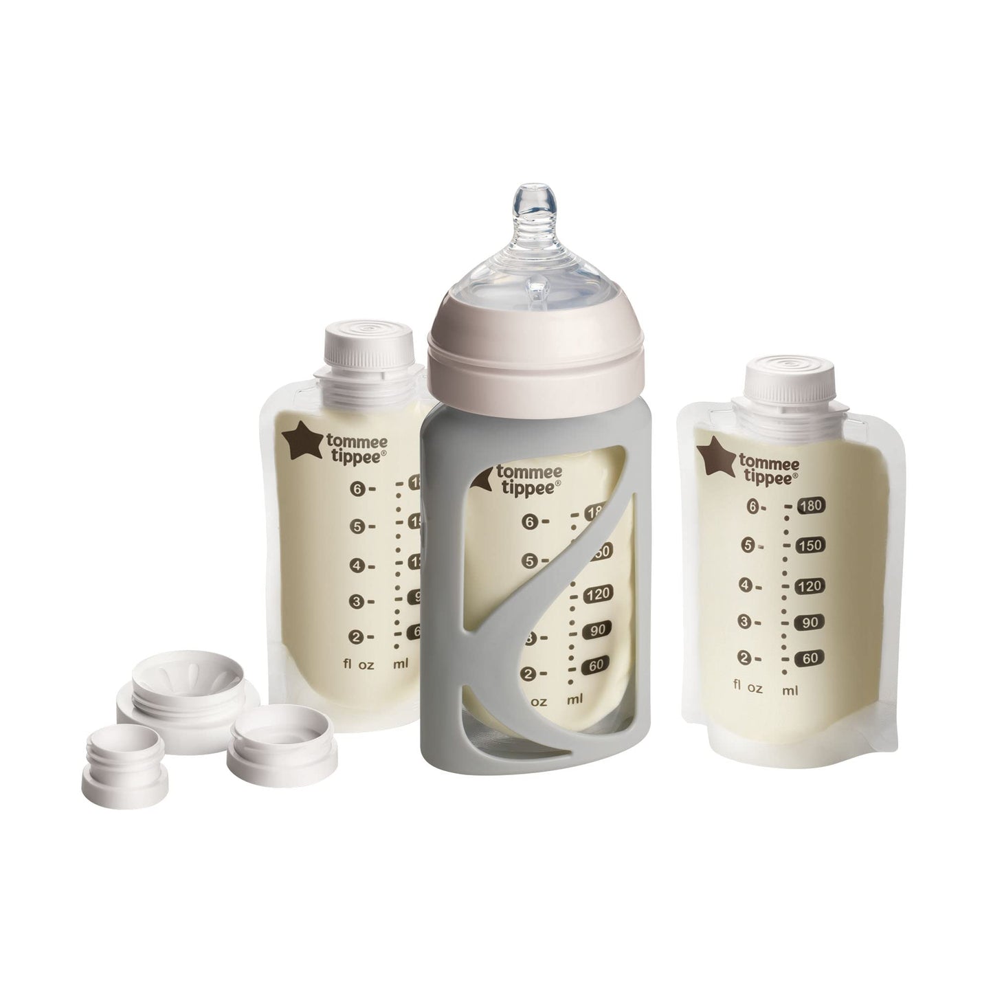 Portabolsas Tommee Tippee Blanco con Tetina de Flujo Lento, Compatible con Bolsas Preesterilizadas, Sin Transferencias de Leche Materna, Sin BPA, 3 Piezas