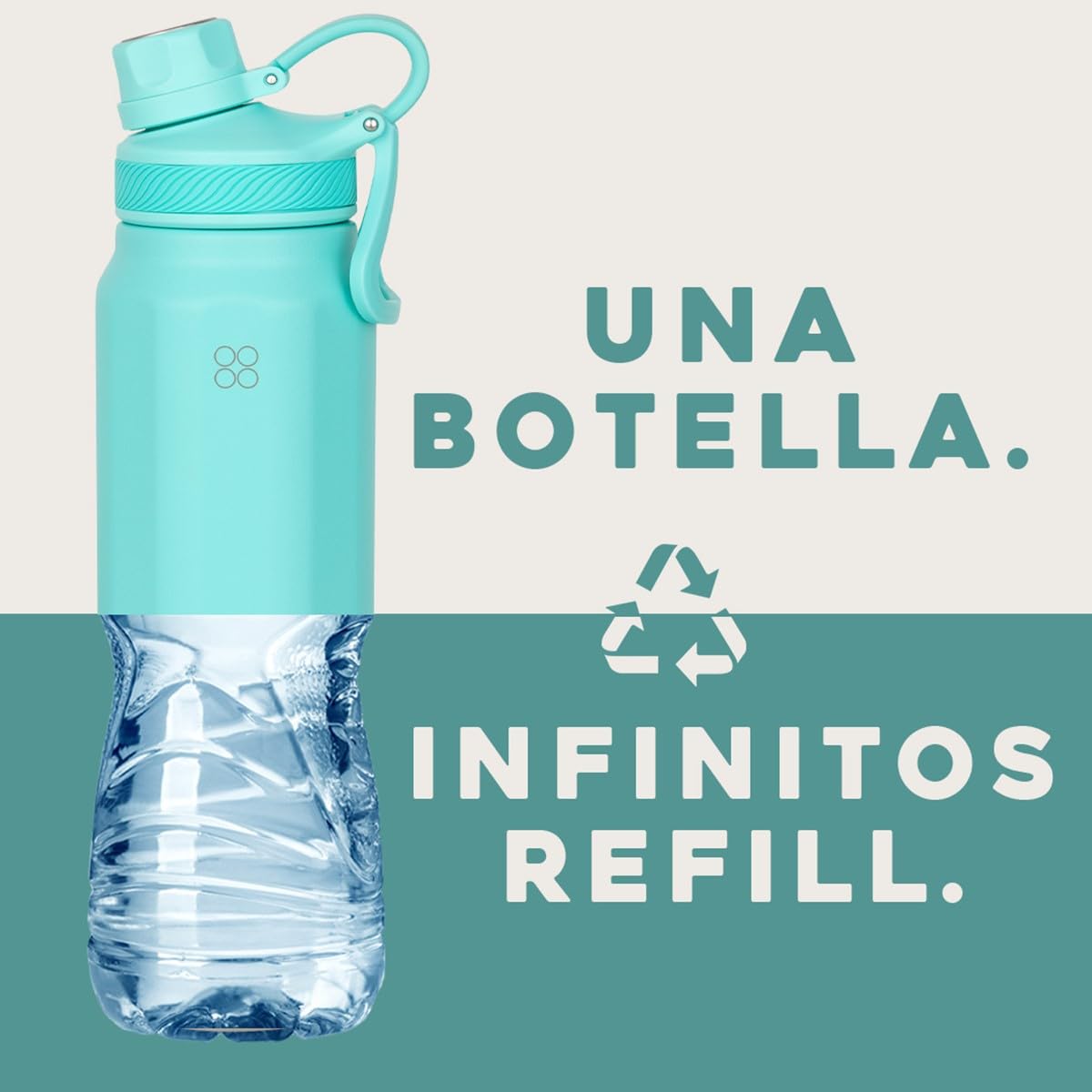 BUFFER FLASK - Termo de Acero Inoxidable | Botella de Agua Aislante, Termos Agua Fría (24 horas) o Caliente (12 horas) | Antigoteo, Hermético | Incluye tapas | 1000 ml - 32 Oz| Color Turquoise